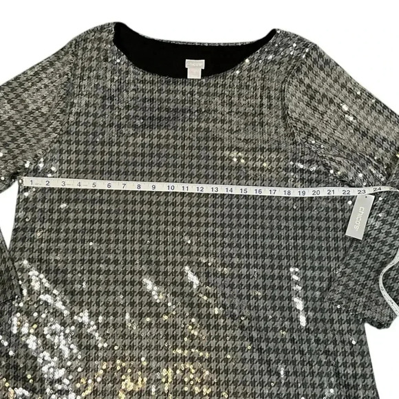 Chicos NWT Houndstooth Sequin Tunic Size 3 US Size XL Silver and Black - Picture 10 of 15